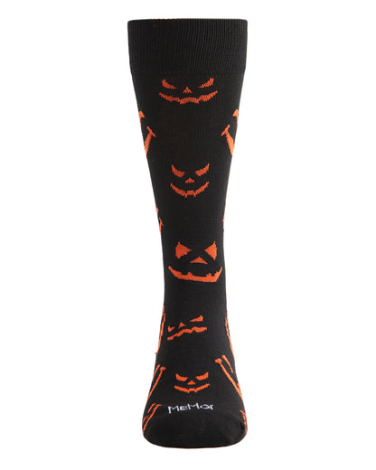 Men's Festive Halloween "Pumpkin Faces" Novelty Crew Sock : Color: Black