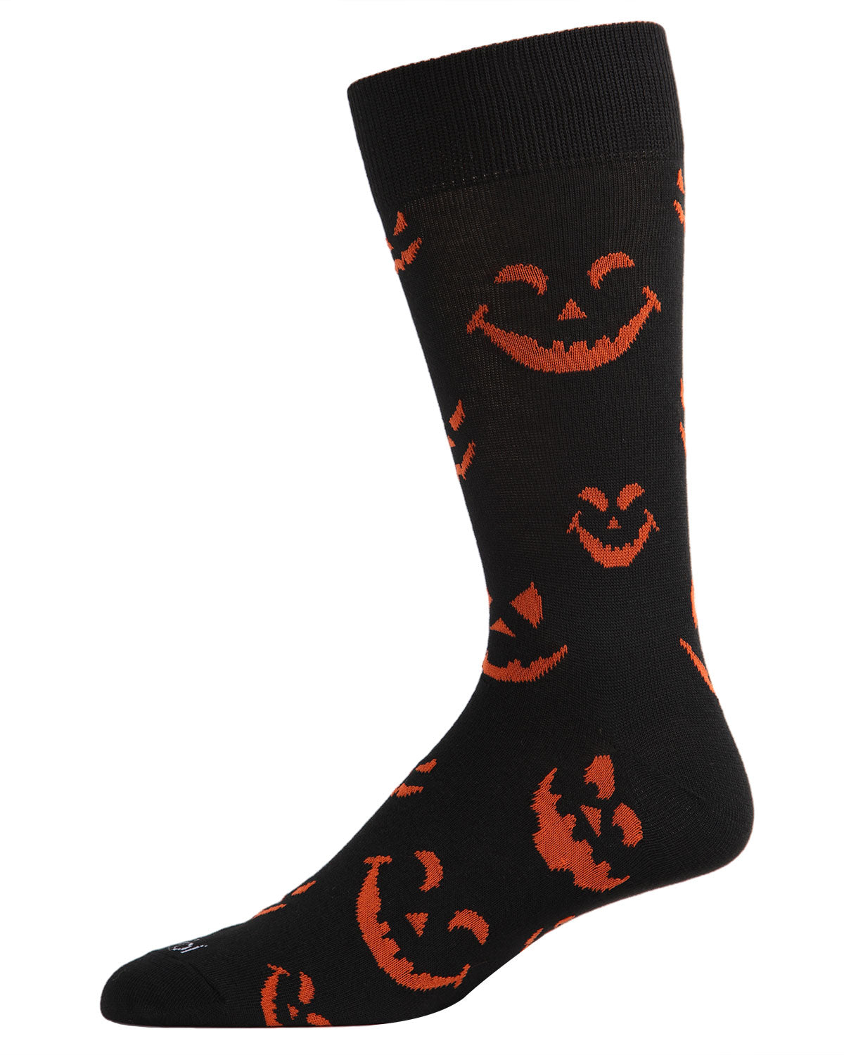 Men's Festive Halloween "Pumpkin Faces" Novelty Crew Sock : Color: Black