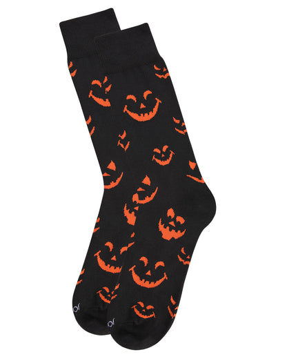 Men's Festive Halloween "Pumpkin Faces" Novelty Crew Sock : Color: Black