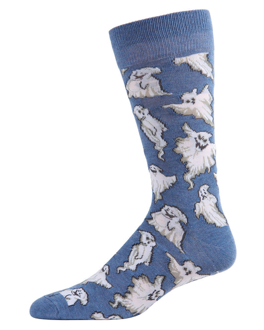 Men's Halloween Cool Ghoul Ghost Novelty Crew Sock : Color: Denim Heather