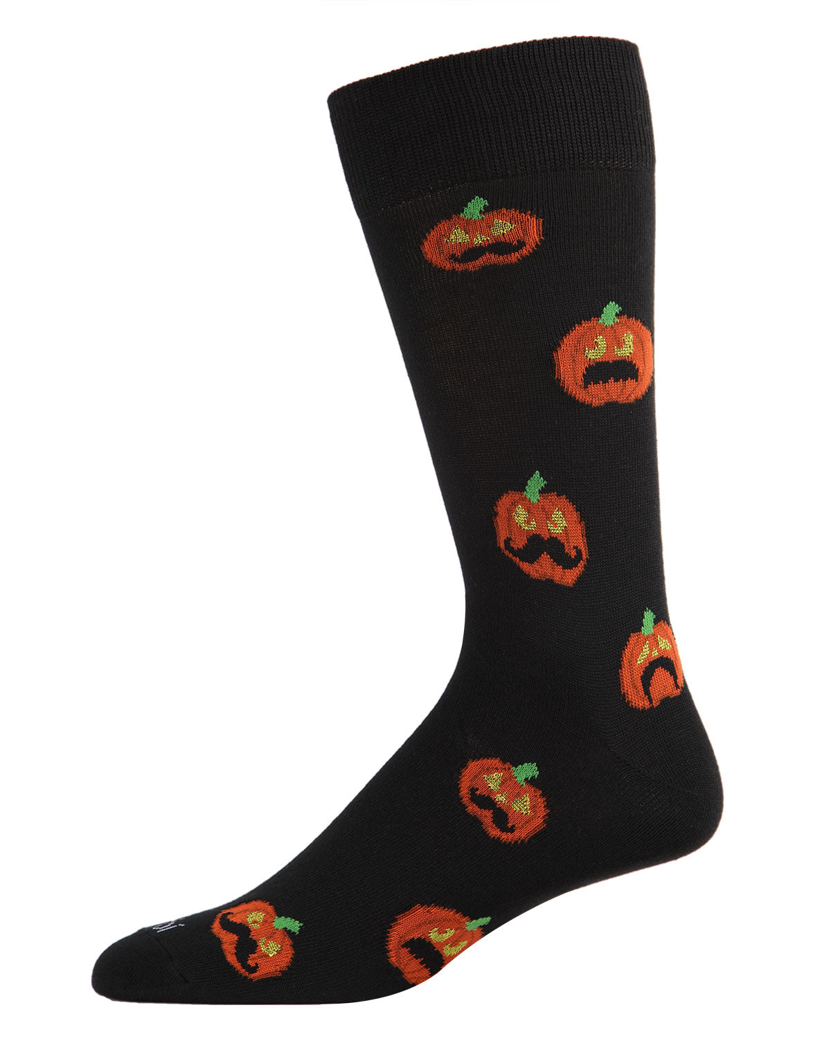 Men's Funny Mustache Jack O' Lantern Novelty Crew Sock : Color: Black