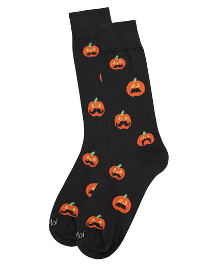 Men's Funny Mustache Jack O' Lantern Novelty Crew Sock : Color: Black