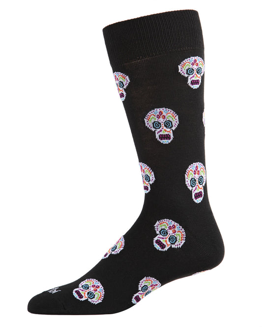 Men's Dia de los Muertos Sugar Skull Novelty Crew Sock : Color: Black