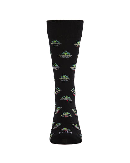 Men's Alien Invasion Bamboo Blend Novelty Crew Sock : Color: Black