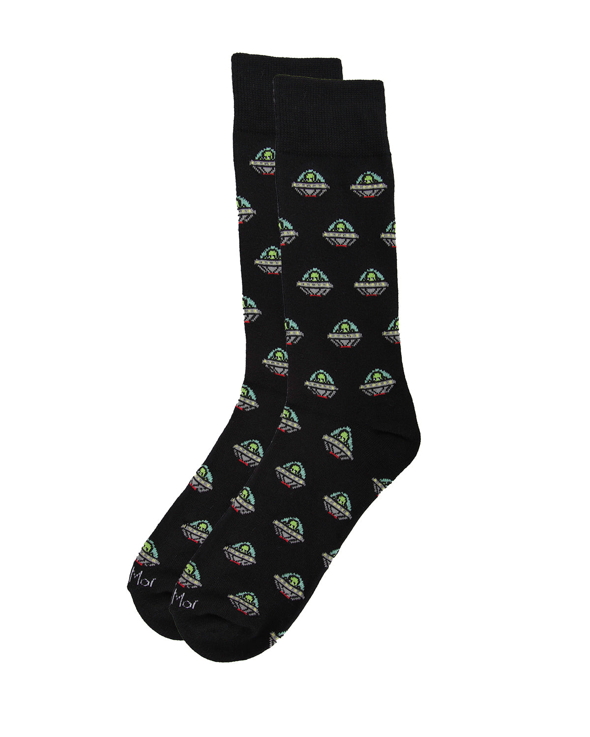 Men's Alien Invasion Bamboo Blend Novelty Crew Sock : Color: Black