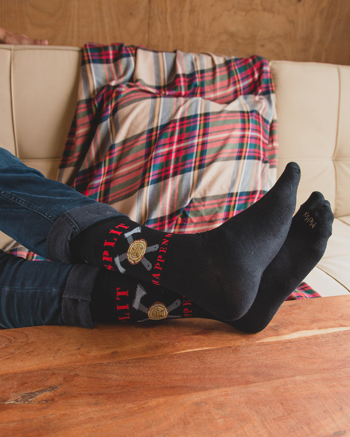 Men's Split Happens Bamboo Blend Novelty Crew Sock : Color: Black