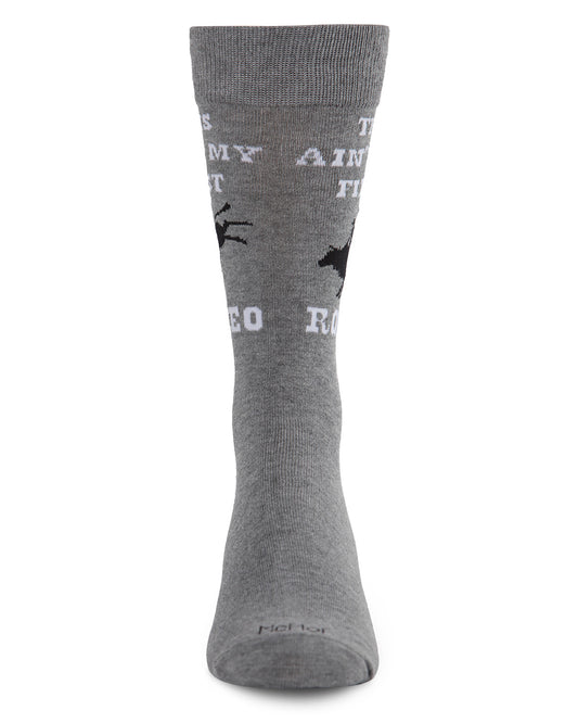 Men's Aint' My First Rodeo Bamboo Blend Novelty Crew Sock : Color: Medium Gray Heather