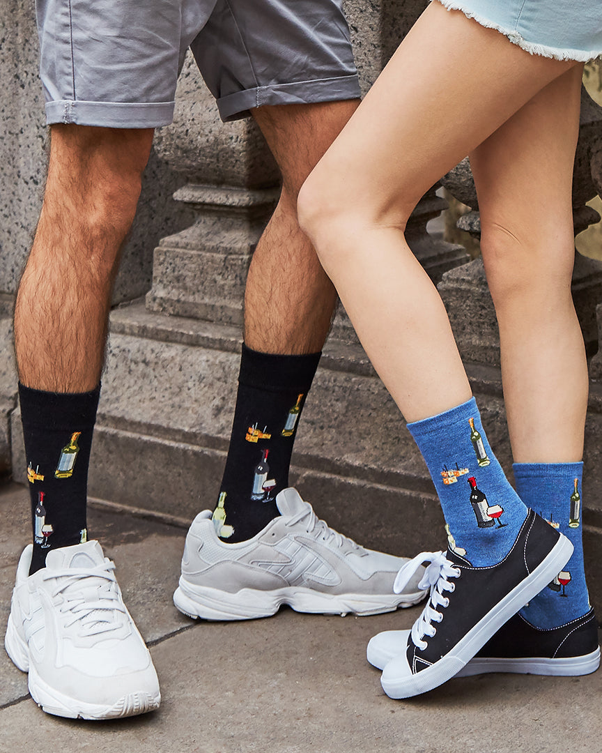 Men's Wine and Cheese Bamboo Blend Novelty Crew Sock : Color: Asphalt Marled