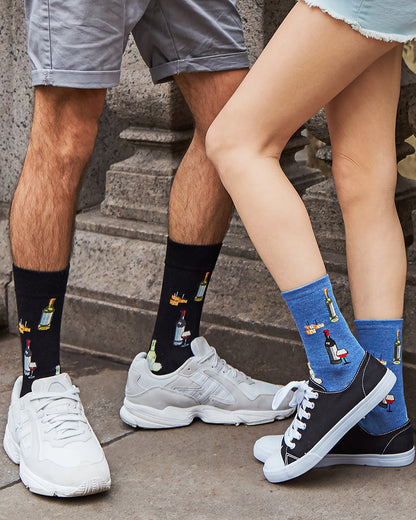 Men's Wine and Cheese Bamboo Blend Novelty Crew Sock : Color: Asphalt Marled