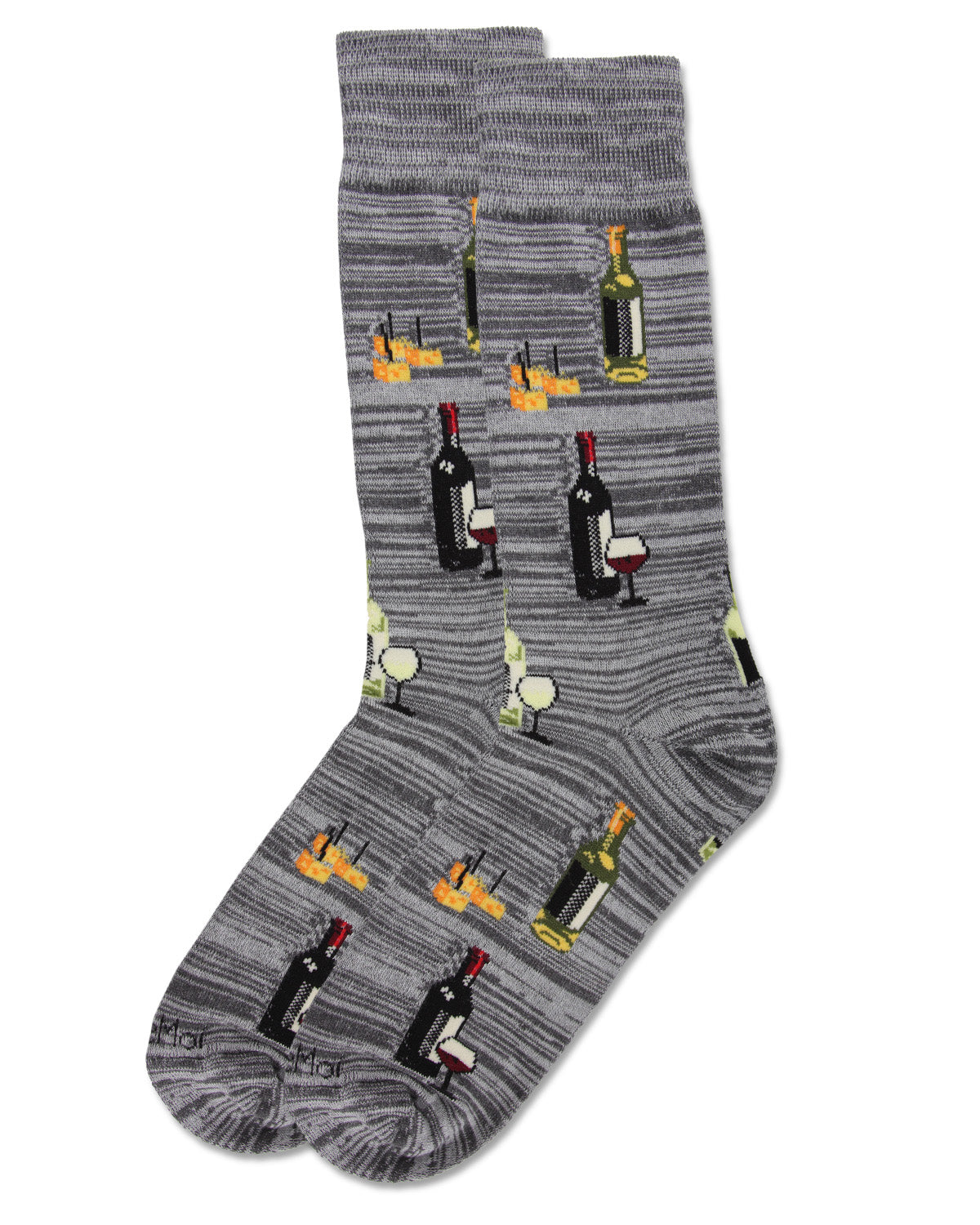 Men's Wine and Cheese Bamboo Blend Novelty Crew Sock : Color: Asphalt Marled