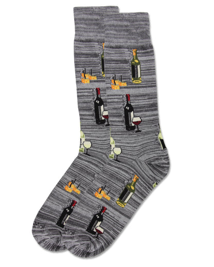 Men's Wine and Cheese Bamboo Blend Novelty Crew Sock : Color: Asphalt Marled
