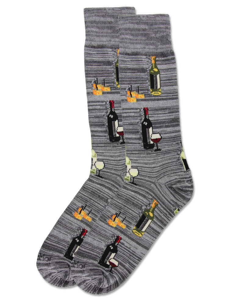 Men's Wine and Cheese Bamboo Blend Novelty Crew Sock