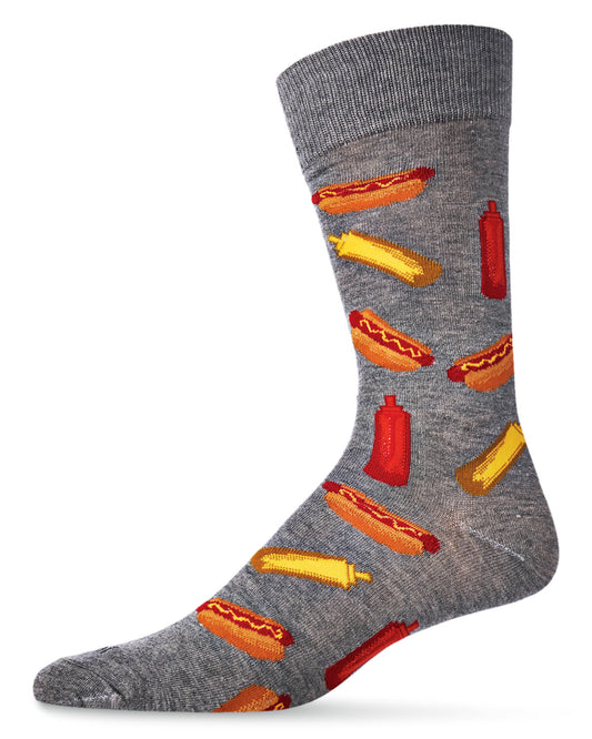Men's Tasty Hot Dogs Bamboo Blend Novelty Crew Sock : Color: Medium Gray