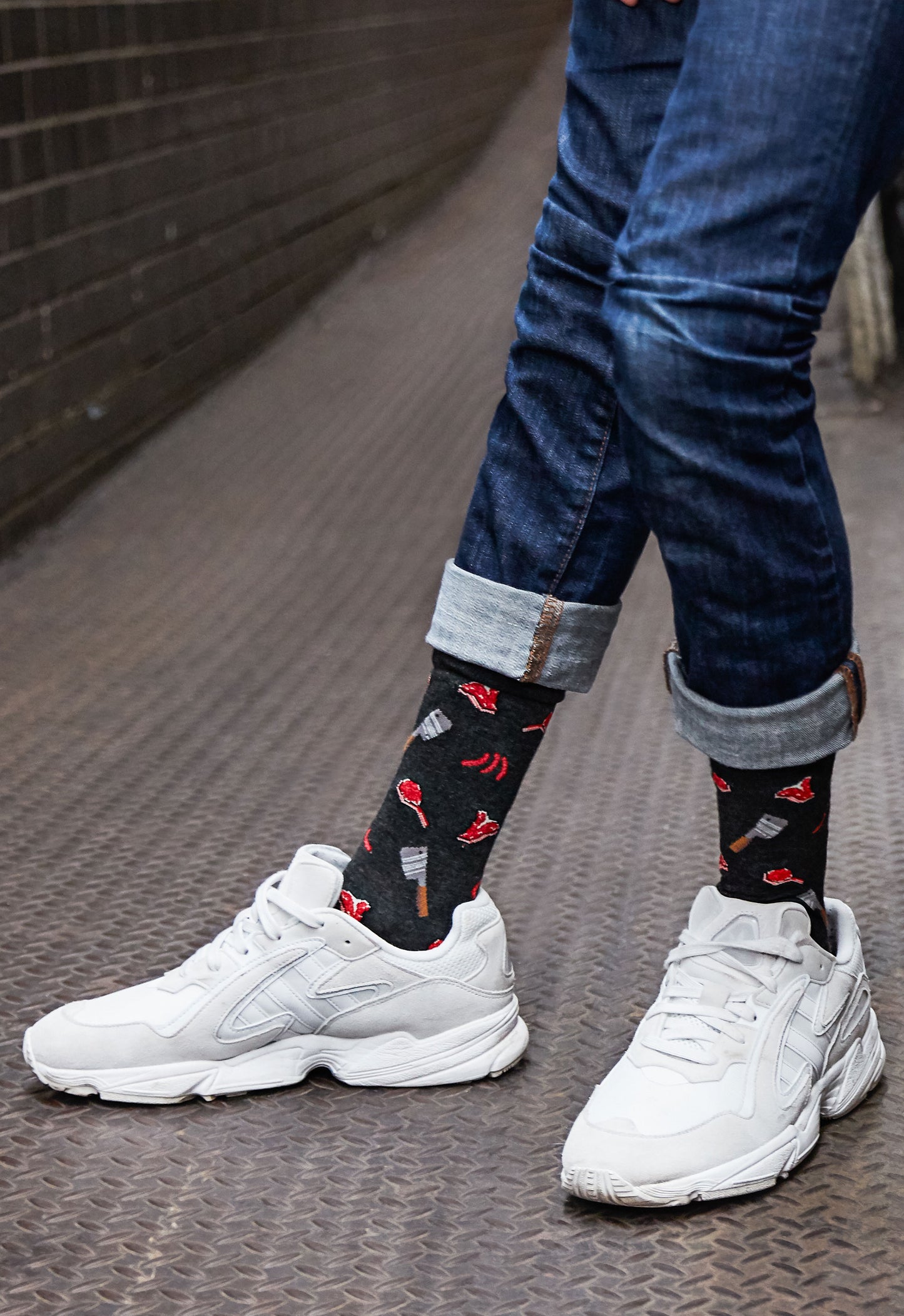 Men's Meat Loving Bamboo Blend Novelty Crew Sock : Color: Black