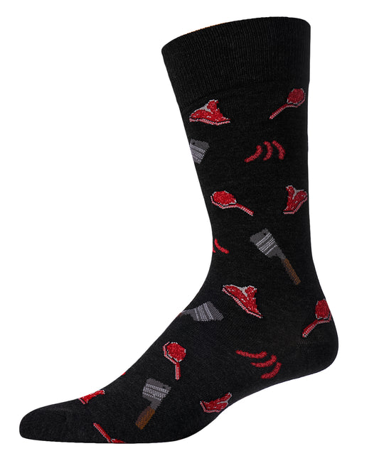 Men's Meat Loving Bamboo Blend Novelty Crew Sock : Color: Black
