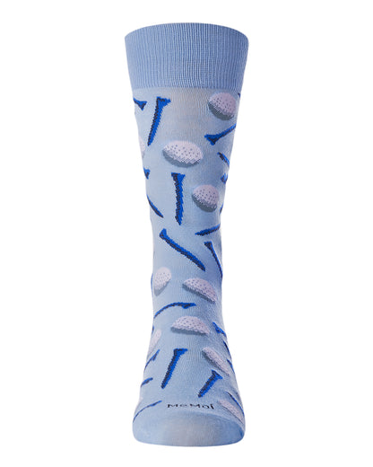 Men's "Golf Ball and Tee" Rayon from Bamboo Blend Novelty Crew Sock : Color: Light Blue