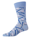 Men's "Golf Ball and Tee" Rayon from Bamboo Blend Novelty Crew Sock : Color: Light Blue