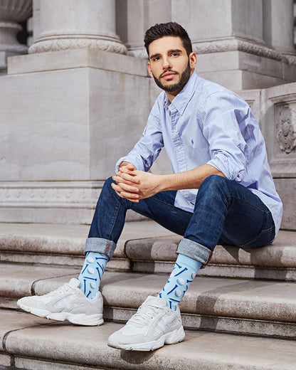 Men's "Golf Ball and Tee" Rayon from Bamboo Blend Novelty Crew Sock : Color: Light Blue