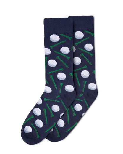 Men's "Golf Ball and Tee" Rayon from Bamboo Blend Novelty Crew Sock : Color: Navy Blazer
