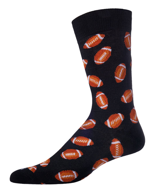 Men's "Football Fan" Rayon from Bamboo Blend Novelty Crew Sock : Color: Black