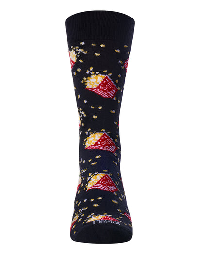 Men's Pass The Popcorn Bamboo Blend Novelty Crew Sock : Color: Black