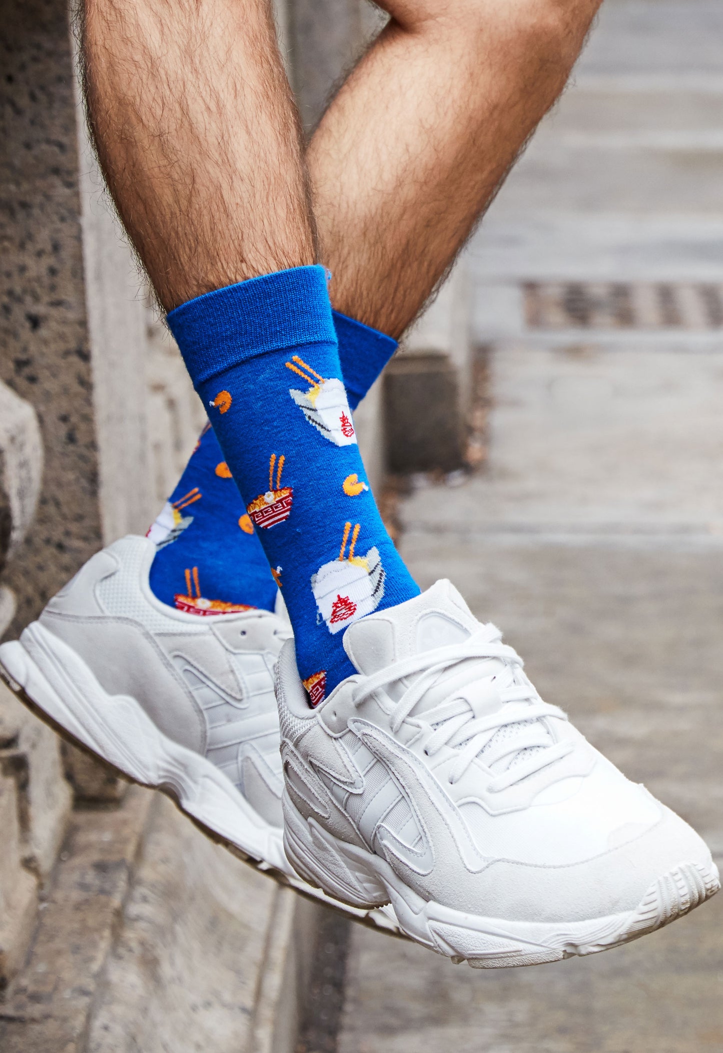 Men's Let’s Order Takeout Bamboo Blend Novelty Crew Sock : Color: Royal Blue