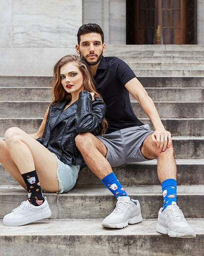 Men's Let’s Order Takeout Bamboo Blend Novelty Crew Sock : Color: Royal Blue