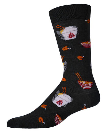 Men's Let’s Order Takeout Bamboo Blend Novelty Crew Sock : Color: Black