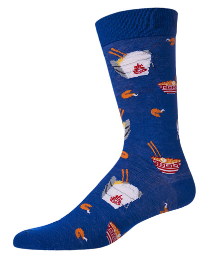 Men's Let’s Order Takeout Bamboo Blend Novelty Crew Sock : Color: Royal Blue