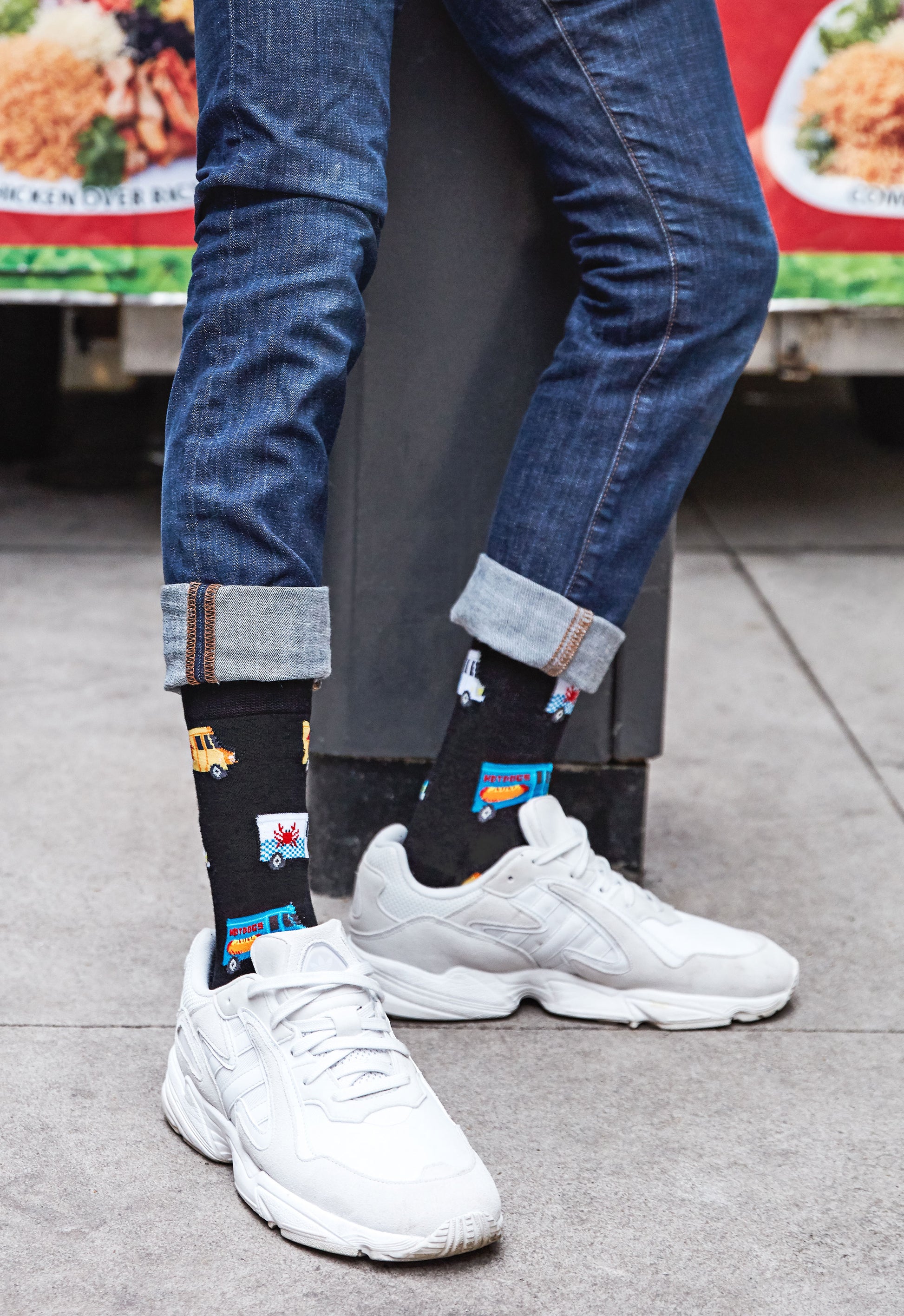 Men's Colorful Food Trucks Bamboo Blend Novelty Crew Sock : Color: Black