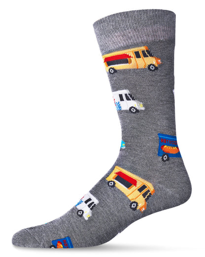 Men's Colorful Food Trucks Bamboo Blend Novelty Crew Sock : Color: Medium Gray