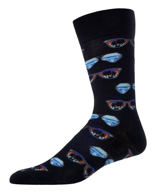 Men's Cool Sunglasses Bamboo Blend Novelty Crew Sock : Color: Black