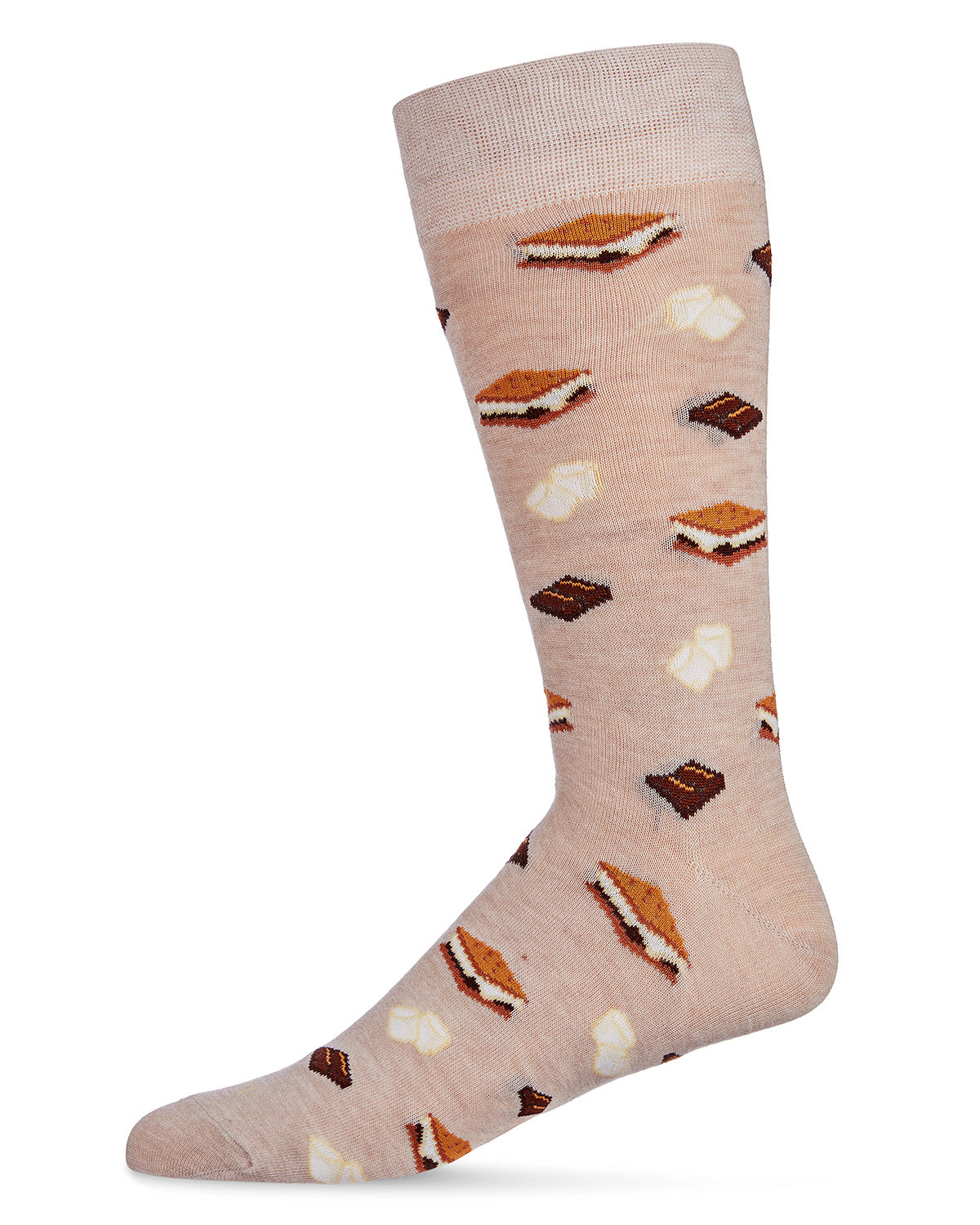 Men's I'd Like S'mores Please Bamboo Blend Crew Sock : Color: Khaki Heather
