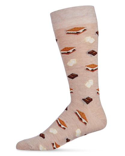 Men's I'd Like S'mores Please Bamboo Blend Crew Sock : Color: Khaki Heather