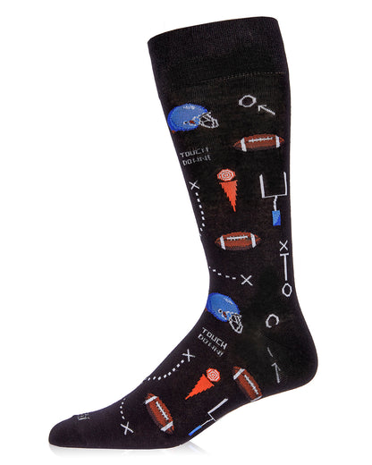 Men's Ready for Some Football Bamboo Blend Crew Sock : Color: Black