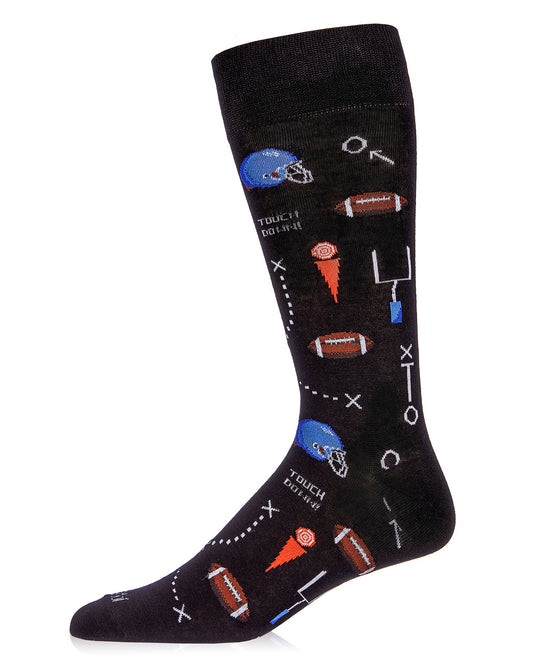 Men's Ready for Some Football Bamboo Blend Crew Sock : Color: Black