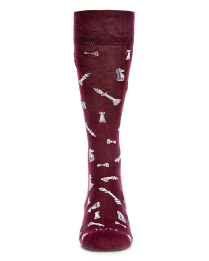 Men's Checkmate Chess Rayon From Bamboo Crew Socks : Color: Burgundy