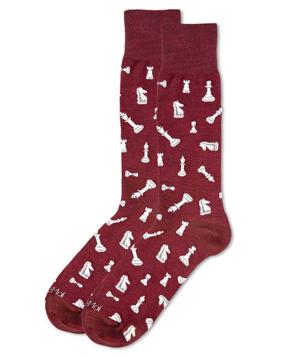 Men's Checkmate Chess Rayon From Bamboo Crew Socks : Color: Burgundy