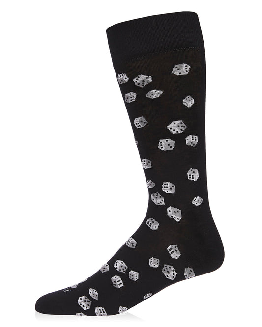 Men's Roll of the Dice Bamboo Blend Novelty Crew Sock : Color: Black