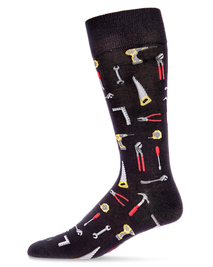 Men's "Tool Bench" Rayon from Bamboo Blend Novelty Crew Sock : Color: Black