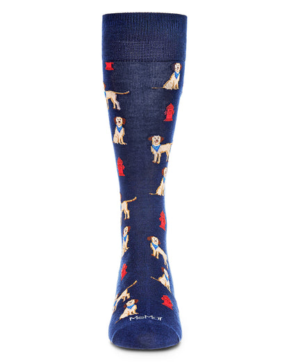 Men's Fire Hydrant Dog Bamboo Blend Novelty Crew Sock : Color: Navy