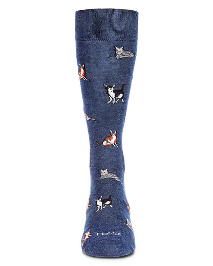 Men's Hip Cool Cats Bamboo Blend Novelty Crew Sock : Color: Dark Denim Heather