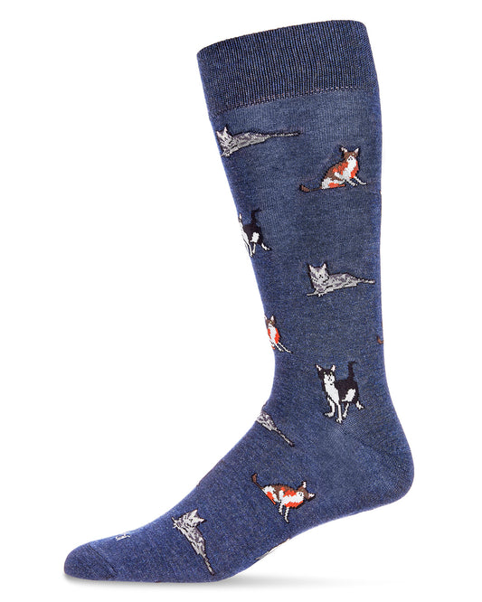 Men's Hip Cool Cats Bamboo Blend Novelty Crew Sock : Color: Dark Denim Heather
