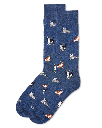 Men's Hip Cool Cats Bamboo Blend Novelty Crew Sock : Color: Dark Denim Heather