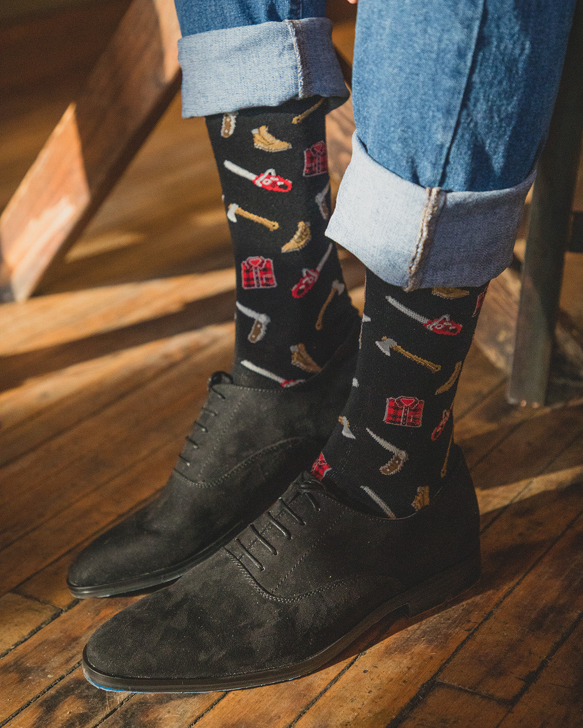 Men's Lumberjack Attack Bamboo Blend Novelty Crew Sock : Color: Black