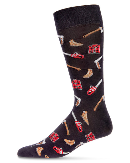 Men's Lumberjack Attack Bamboo Blend Novelty Crew Sock : Color: Black