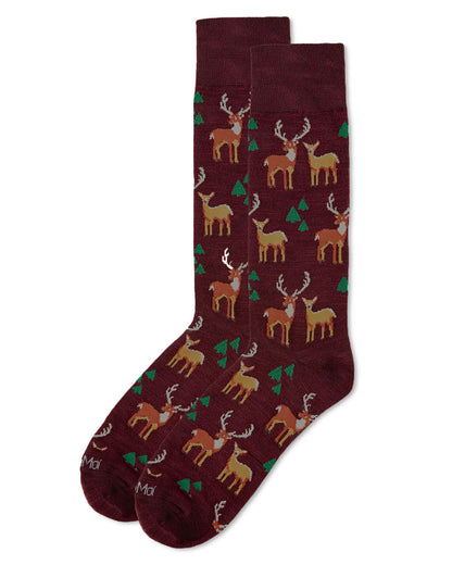 Men's Oh Deer Bamboo Blend Novelty Crew Sock : Color: Burgundy