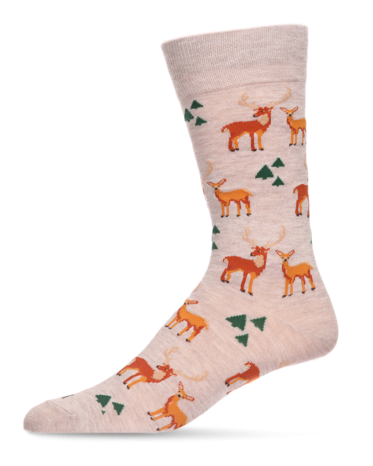 Men's Oh Deer Bamboo Blend Novelty Crew Sock : Color: Oatmeal Heather