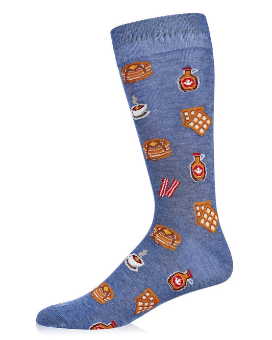 Men's Breakfast of Champions Bamboo Blend Novelty Crew Sock : Color: Denim Heather