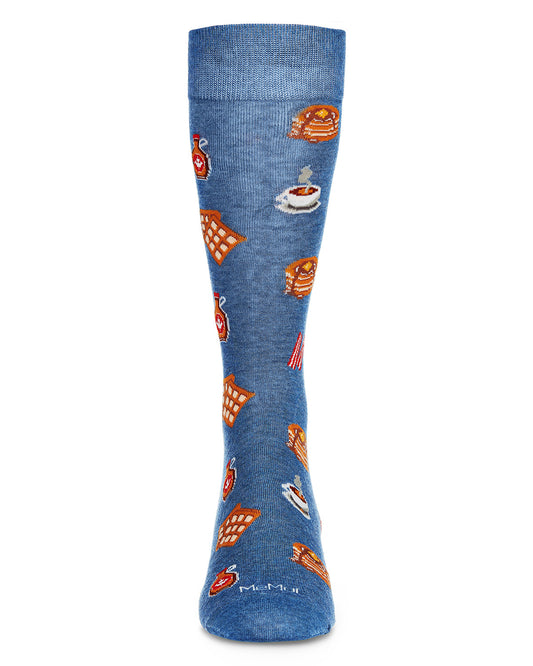 Men's Breakfast of Champions Bamboo Blend Novelty Crew Sock : Color: Denim Heather